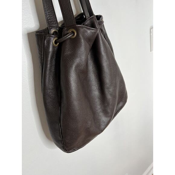 Y2K Hilton Weiner Leather Perforated Purse Studded Brown Bucket Bag Grommets - Picture 10 of 16